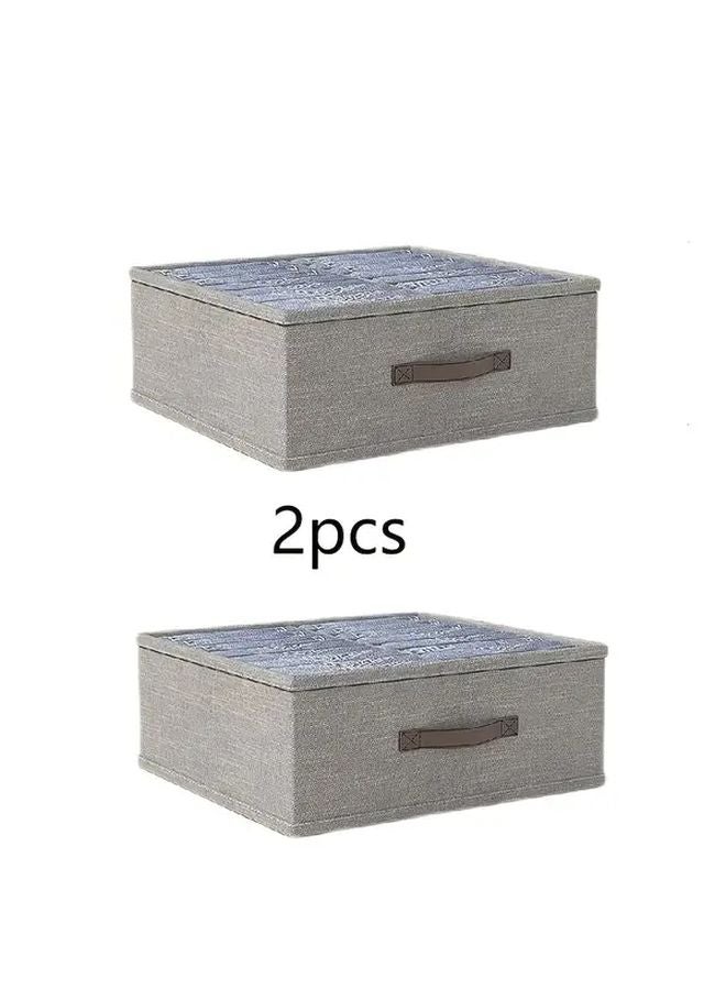 Grey Foldable Storage Boxes With Lids 2pcs For Wardrobe Clothes Organizer - Image 1